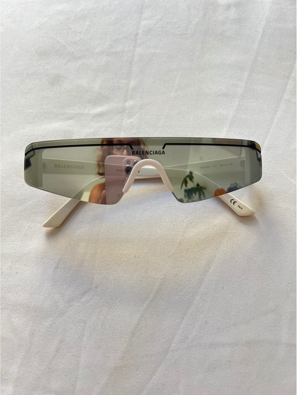 Balenciaga BB0003S Ski White Silver Shield Sunglasses